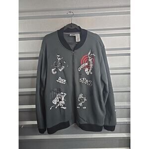 Warner Bros Y2K Looney Tunes Bomber Jacket Men L Gray Cartoon Graphic Print